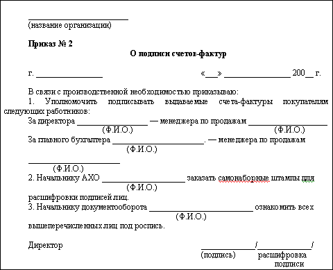 Заполнение счетов-фактур - Подписи